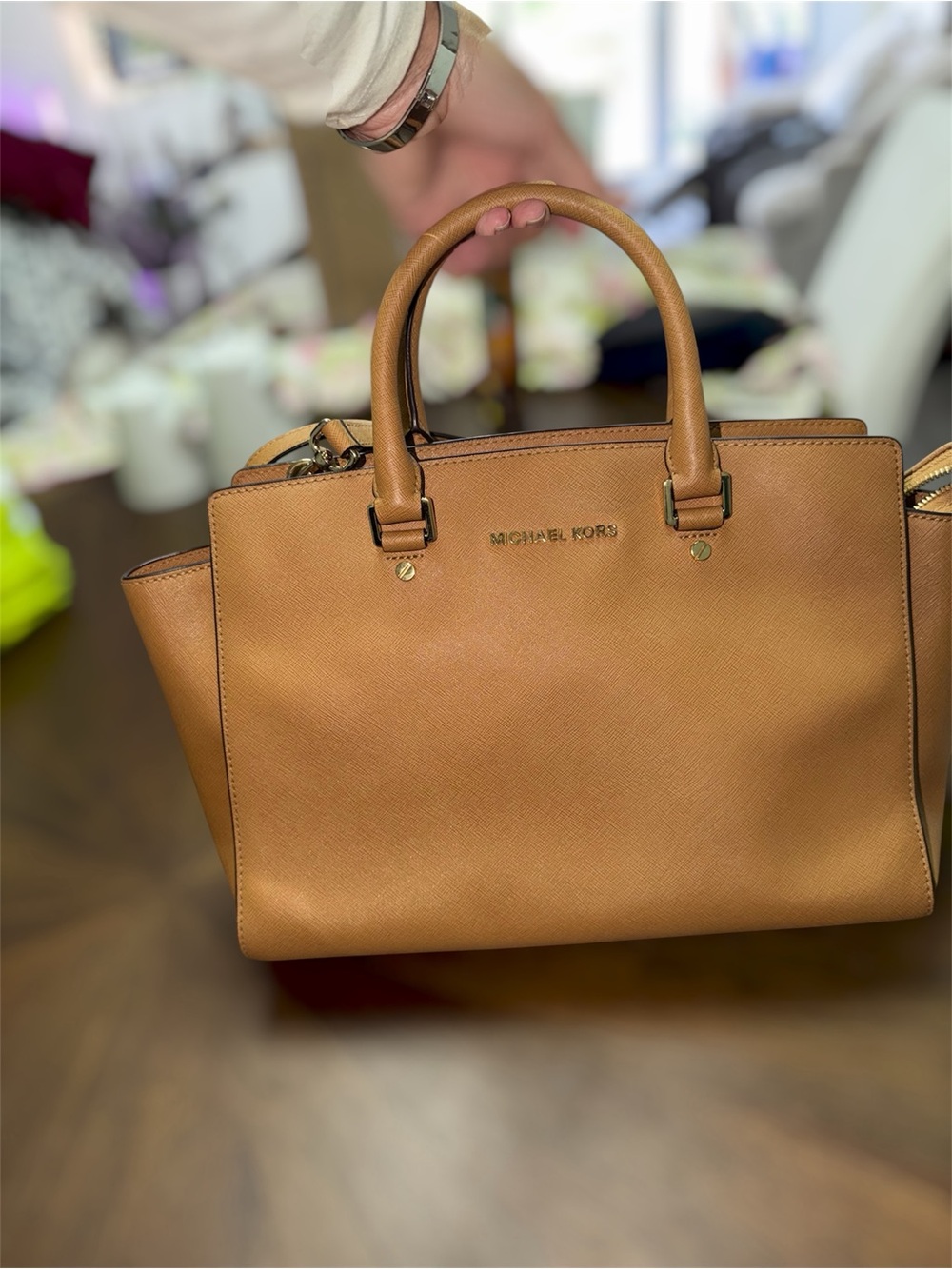 Michael Kors Tan Saffiano Leather Satchel with Shoulder Strap - Picture 2 of 5
